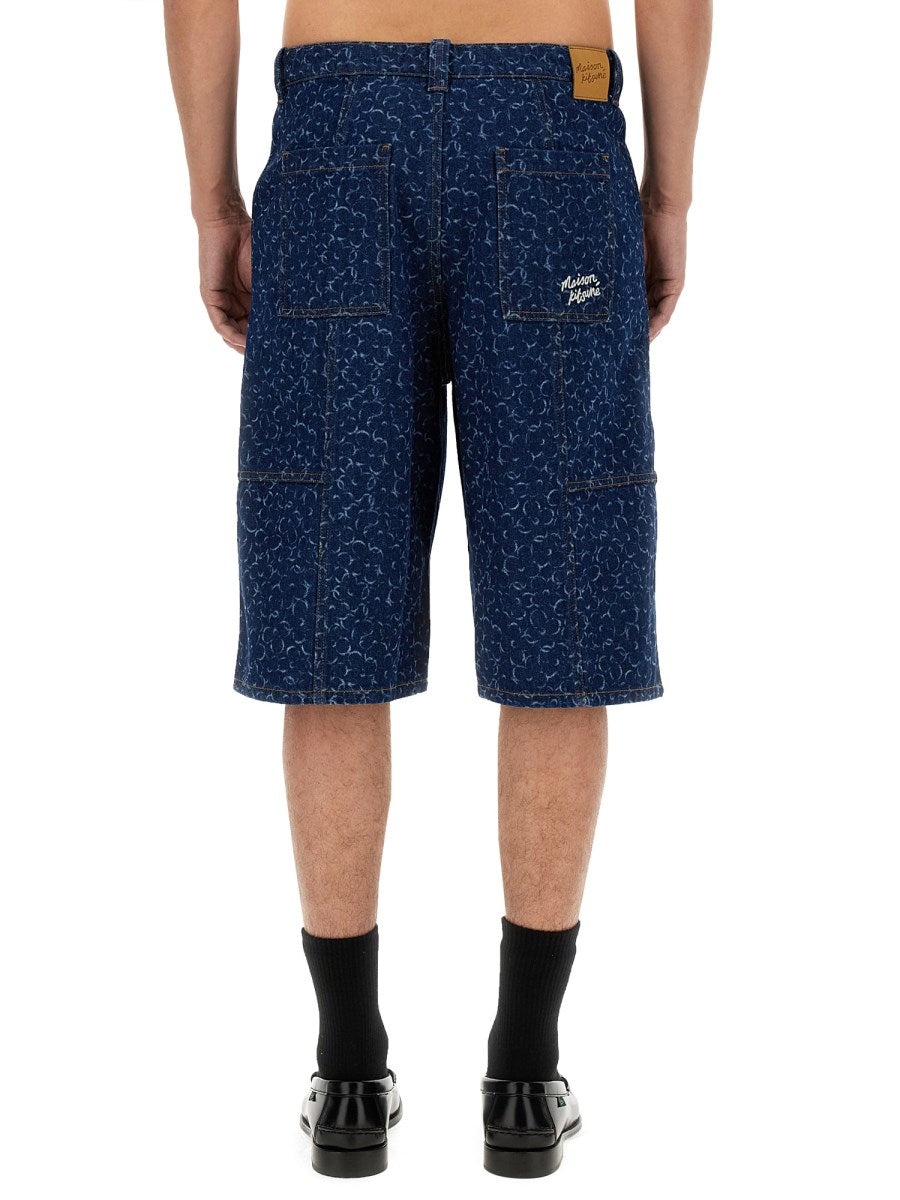 Printed Denim Bermuda Shorts