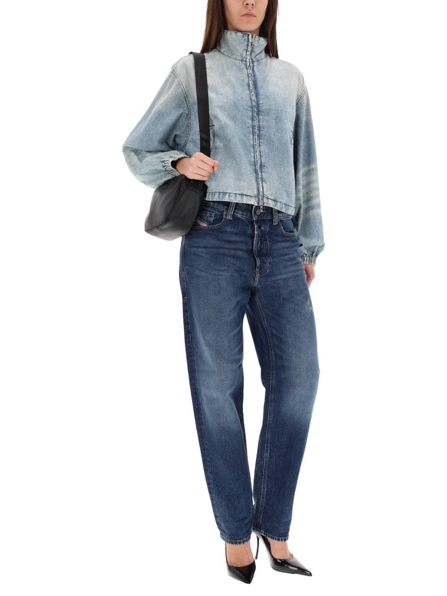 Zip Denim Jacket in Bleached Blue