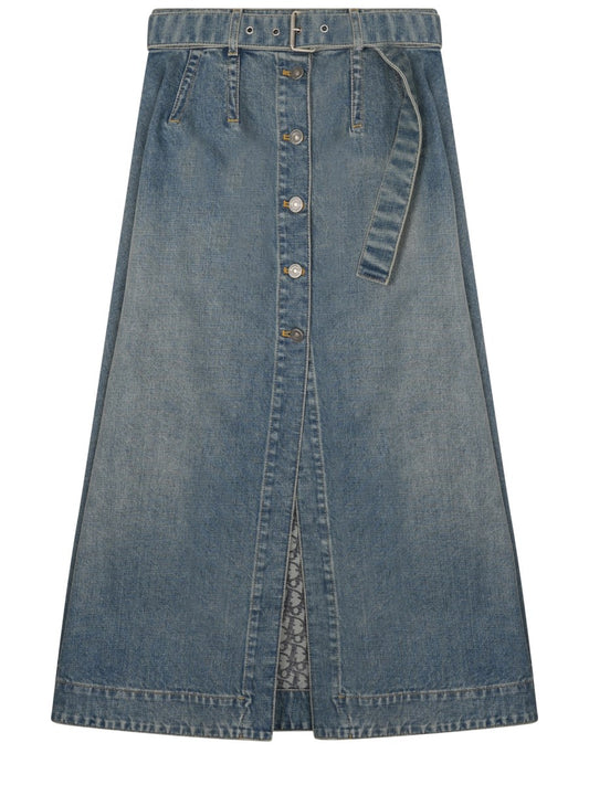 Belted Midi Denim Skirt