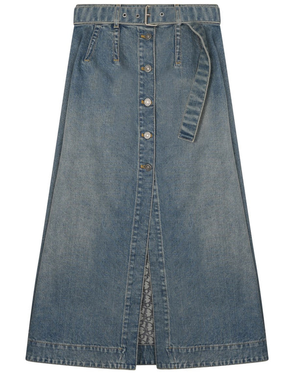 Belted Midi Denim Skirt