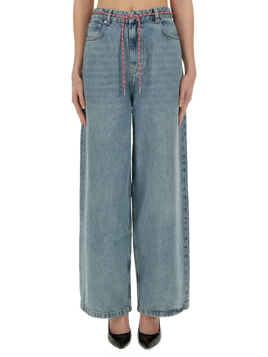 Wide Jeans with Drawstring Belt