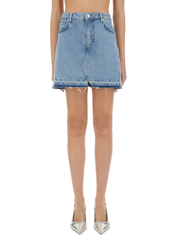 Raw-Hem Denim Shorts in Light Blue