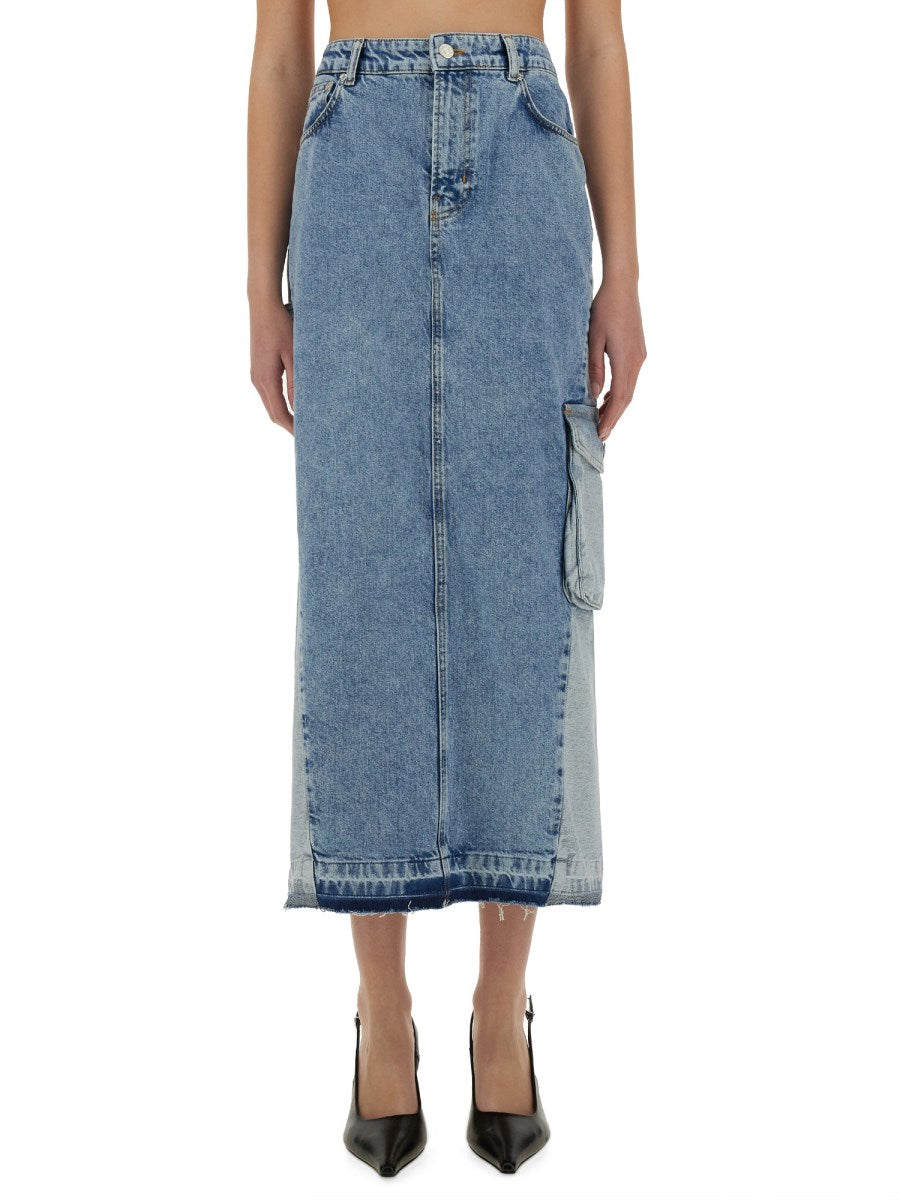 Long Denim Cargo Skirt