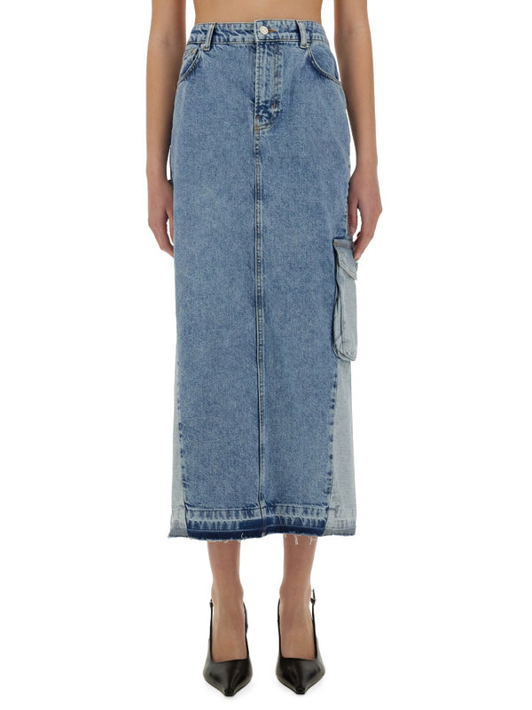 Long Denim Cargo Skirt