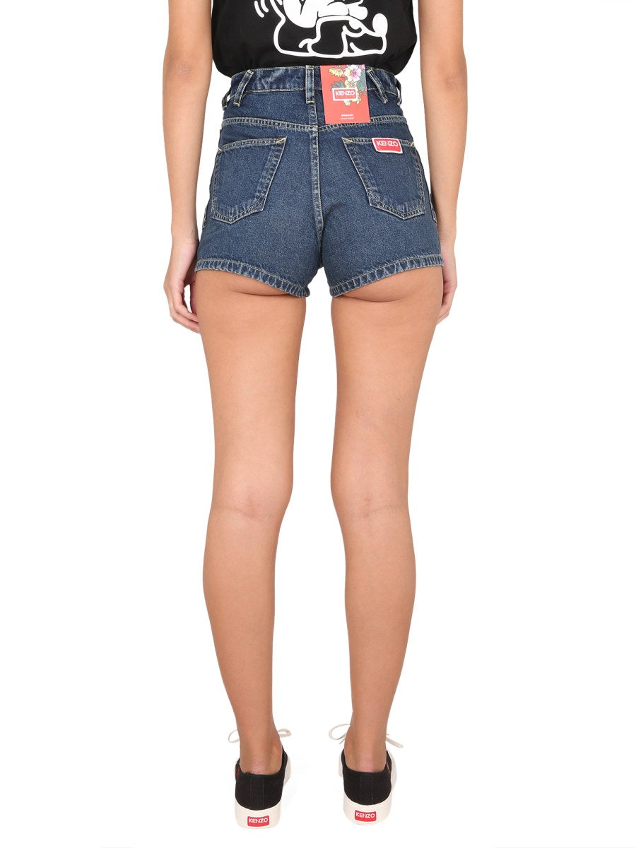 Kenzo Denim Shorts With Button and Zipper Closure, view 4