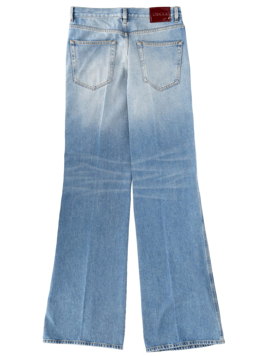 Flare Leg Jeans Blue Cotton