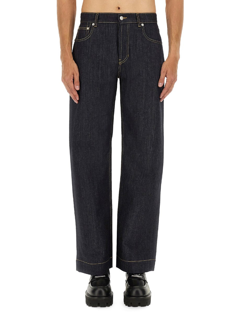 Wide Jeans with Contrast Stitching