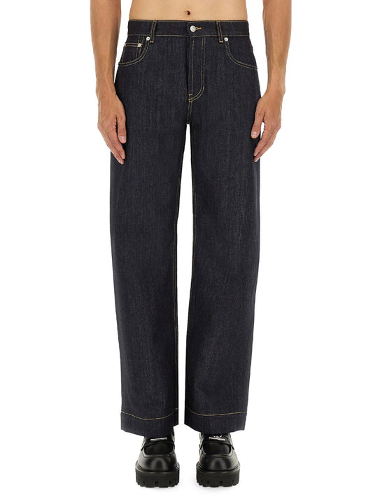 Wide Jeans with Contrast Stitching