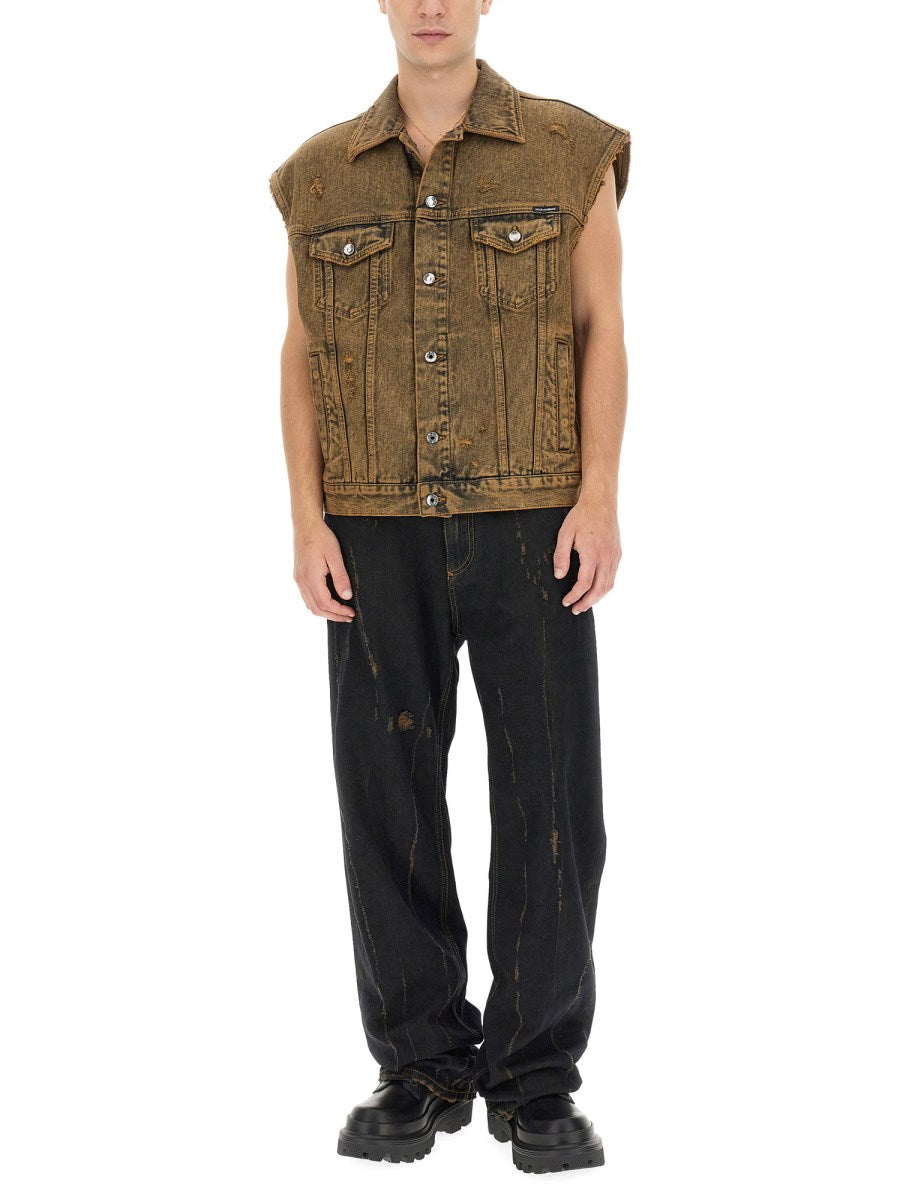 Overdyed Denim Vest in Rust