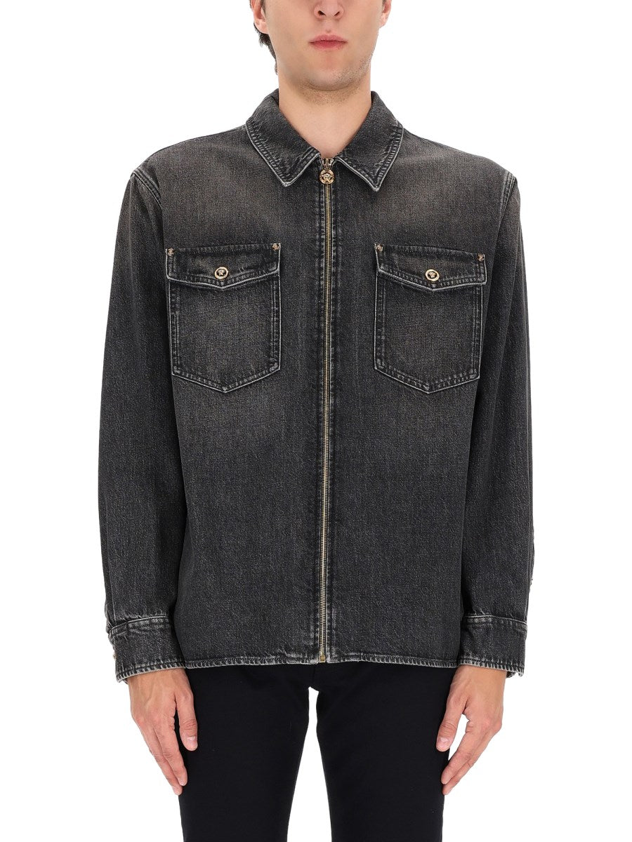 Zip Denim Jacket in Washed Black