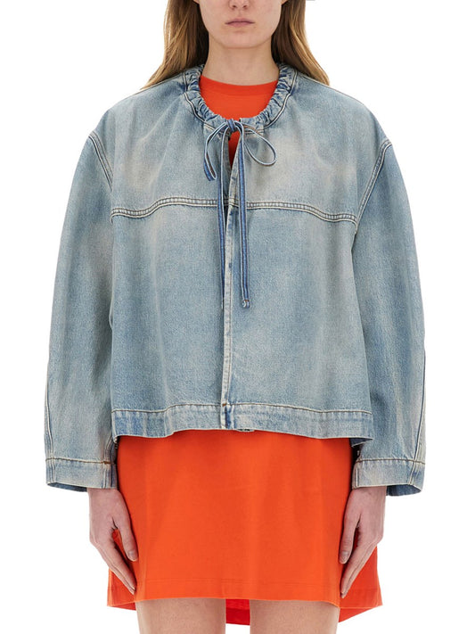 Oversized Tie-Neck Denim Jacket