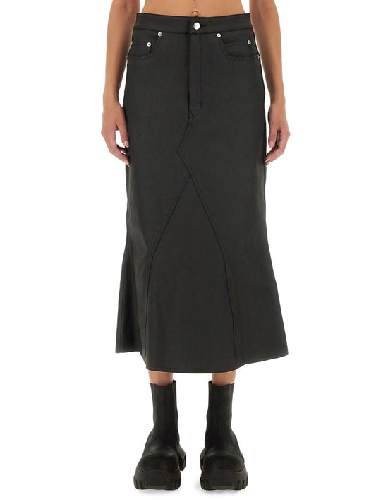 Paneled Denim Midi Skirt in Black