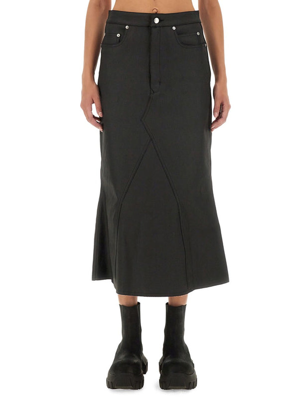 Paneled Denim Midi Skirt in Black