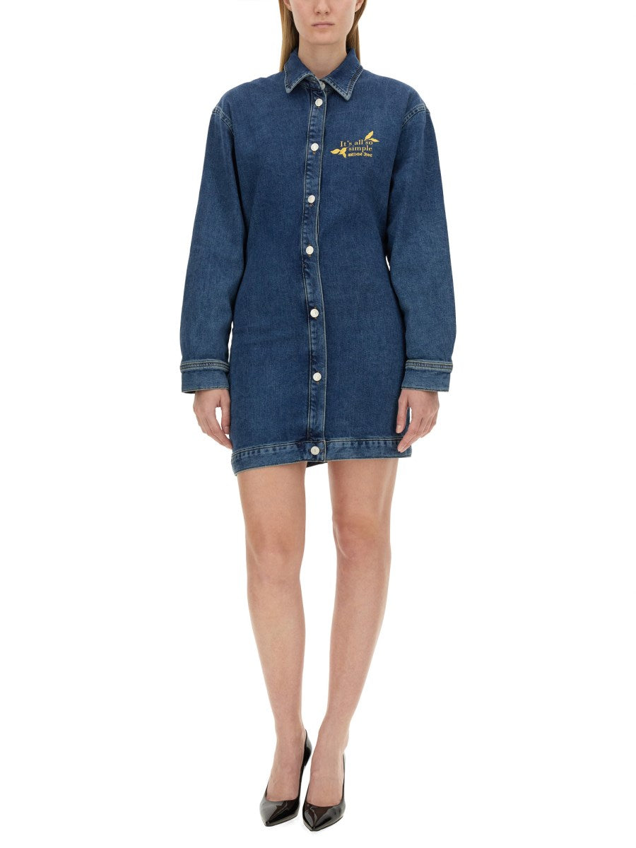 Embroidered Denim Shirt Dress