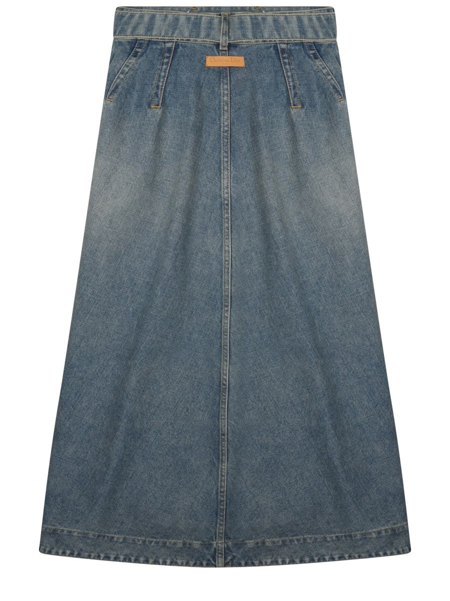 Belted Midi Denim Skirt