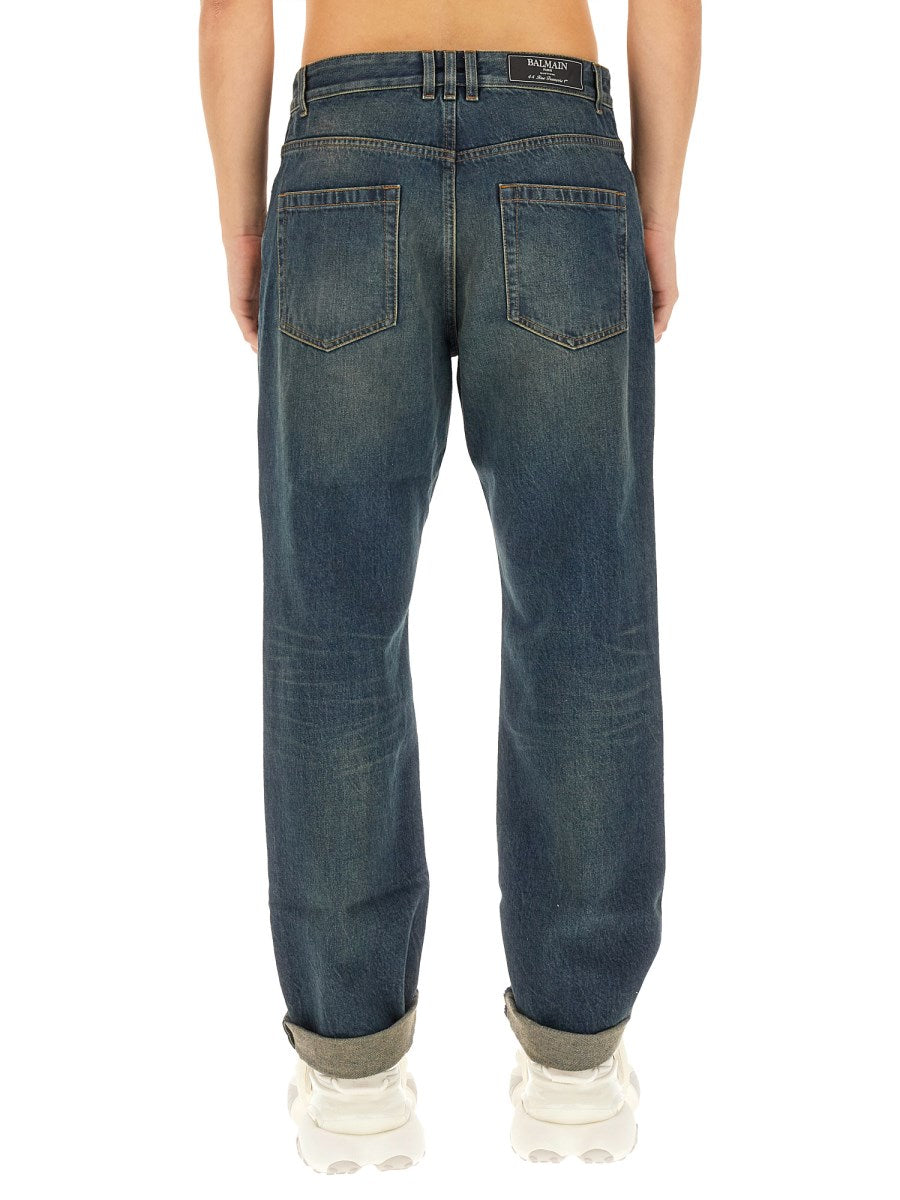 Straight Jeans with Turn-Ups in Vintage Wash