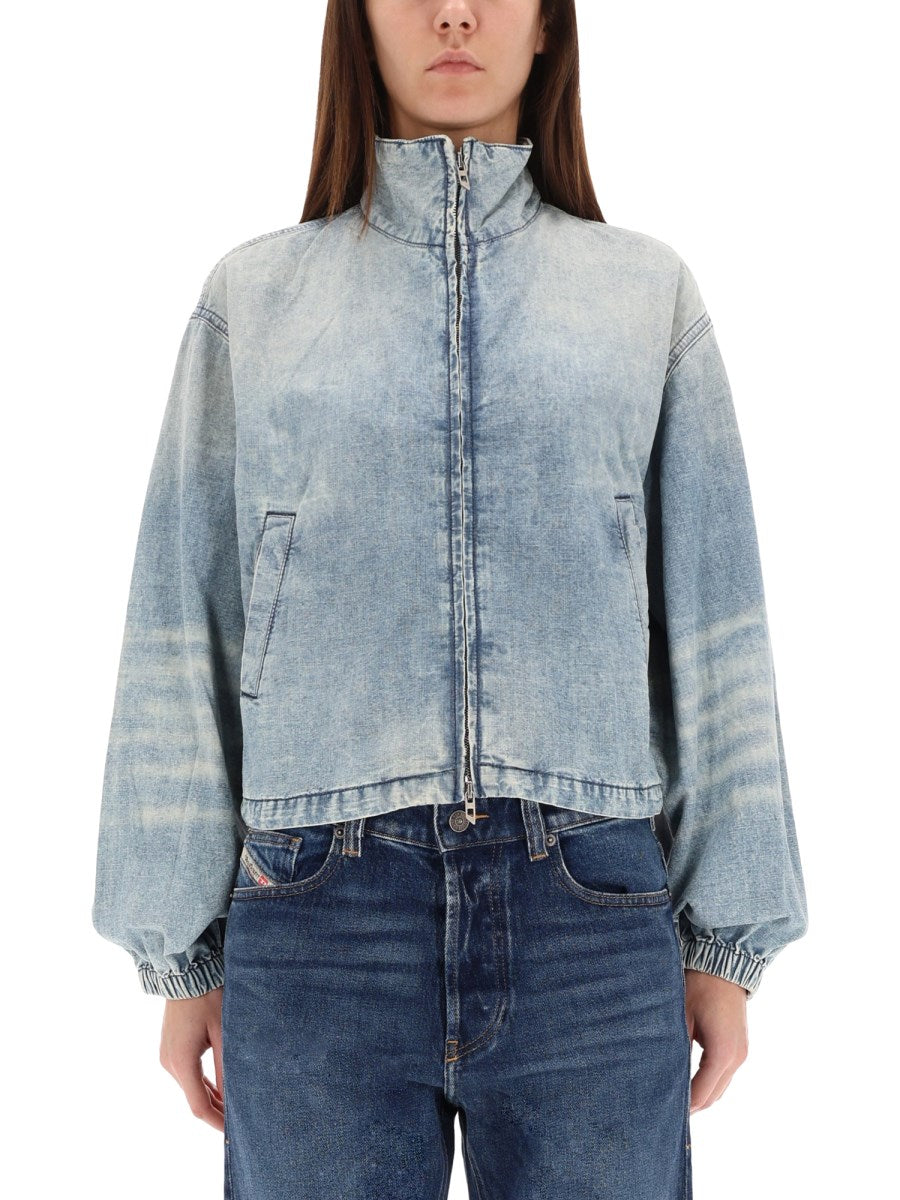 Zip Denim Jacket in Bleached Blue