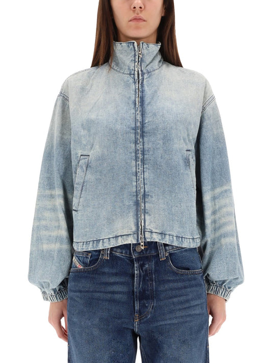 Zip Denim Jacket in Bleached Blue