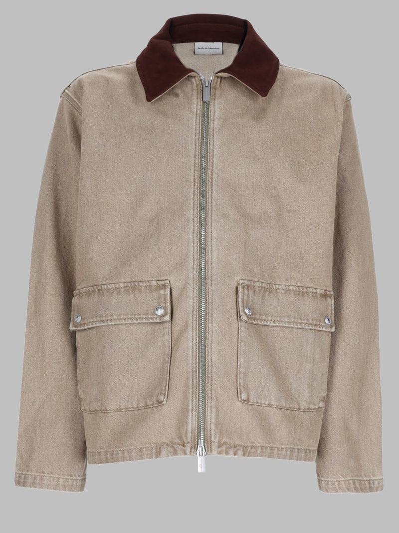Drôle De Monsieur Zip-Up Denim Jacket Beige