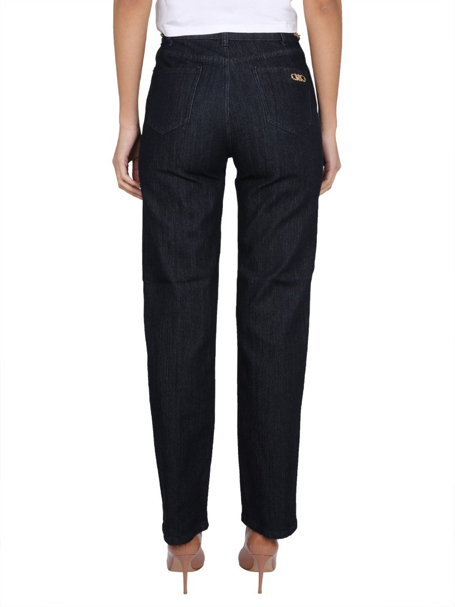 High-Waisted Straight Jeans in Dark Rinse
