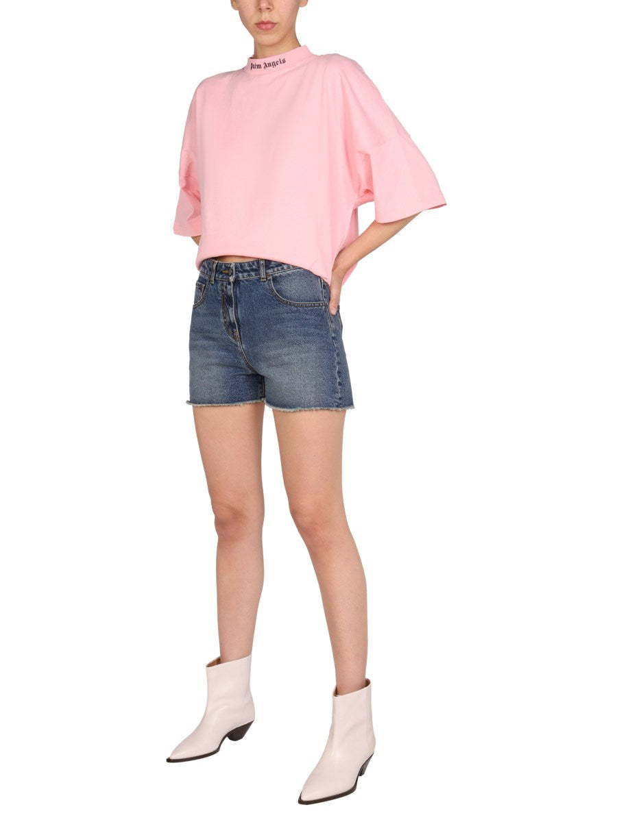 Raw-Hem Denim Shorts
