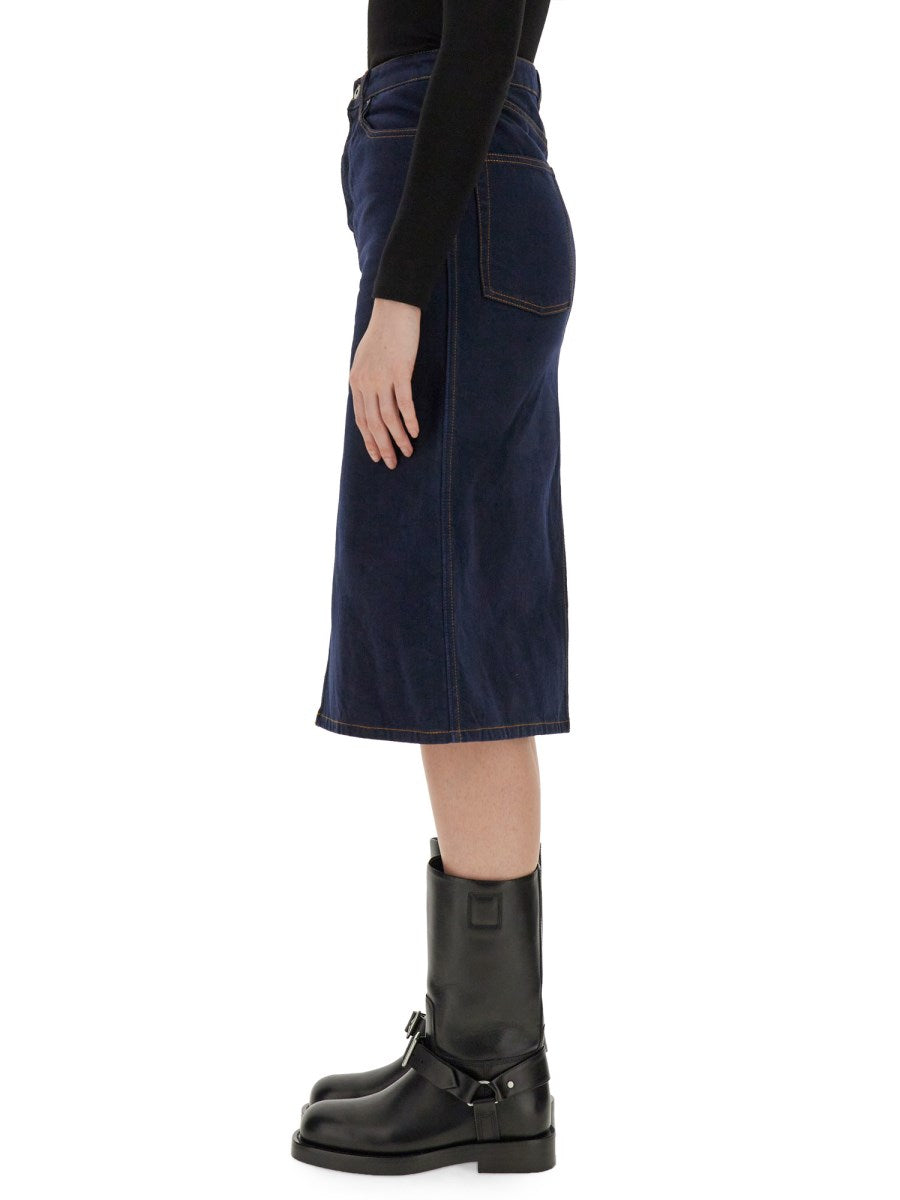 Midi Denim Skirt with Front Slit