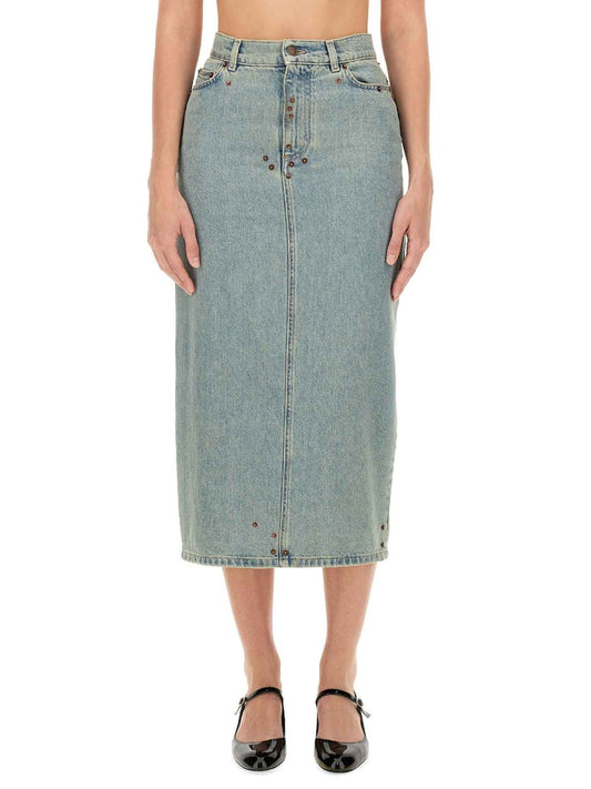 Embellished Denim Pencil Skirt