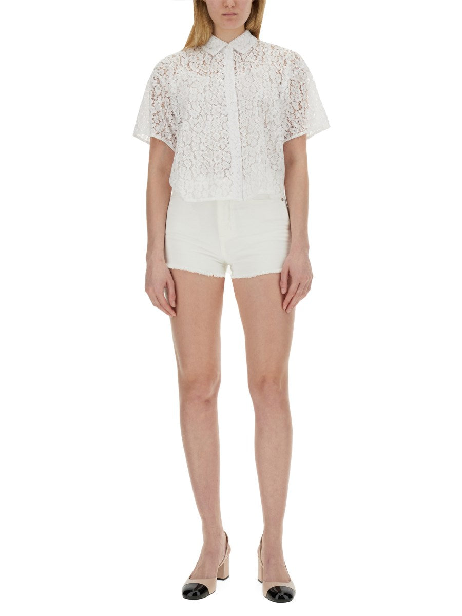 Michael Michael Kors Denim Shorts in White, view 4