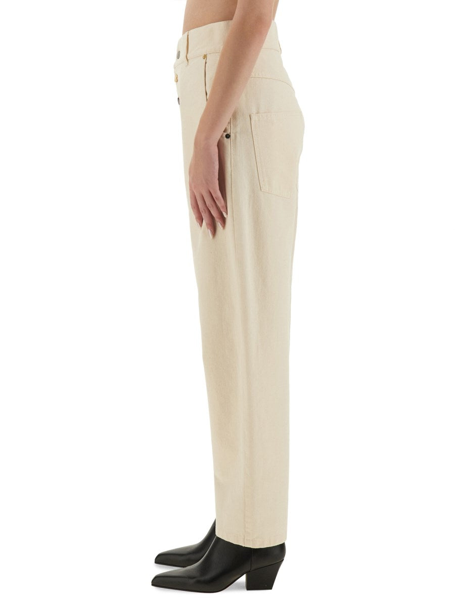 Straight Jeans with Button Fly in Cream