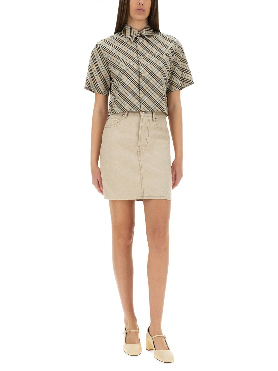 Denim Mini Skirt in Beige