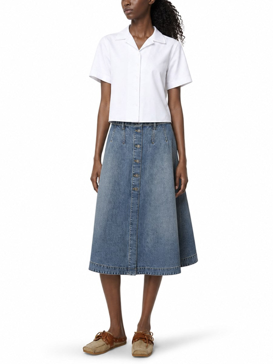 Belted Midi Denim Skirt