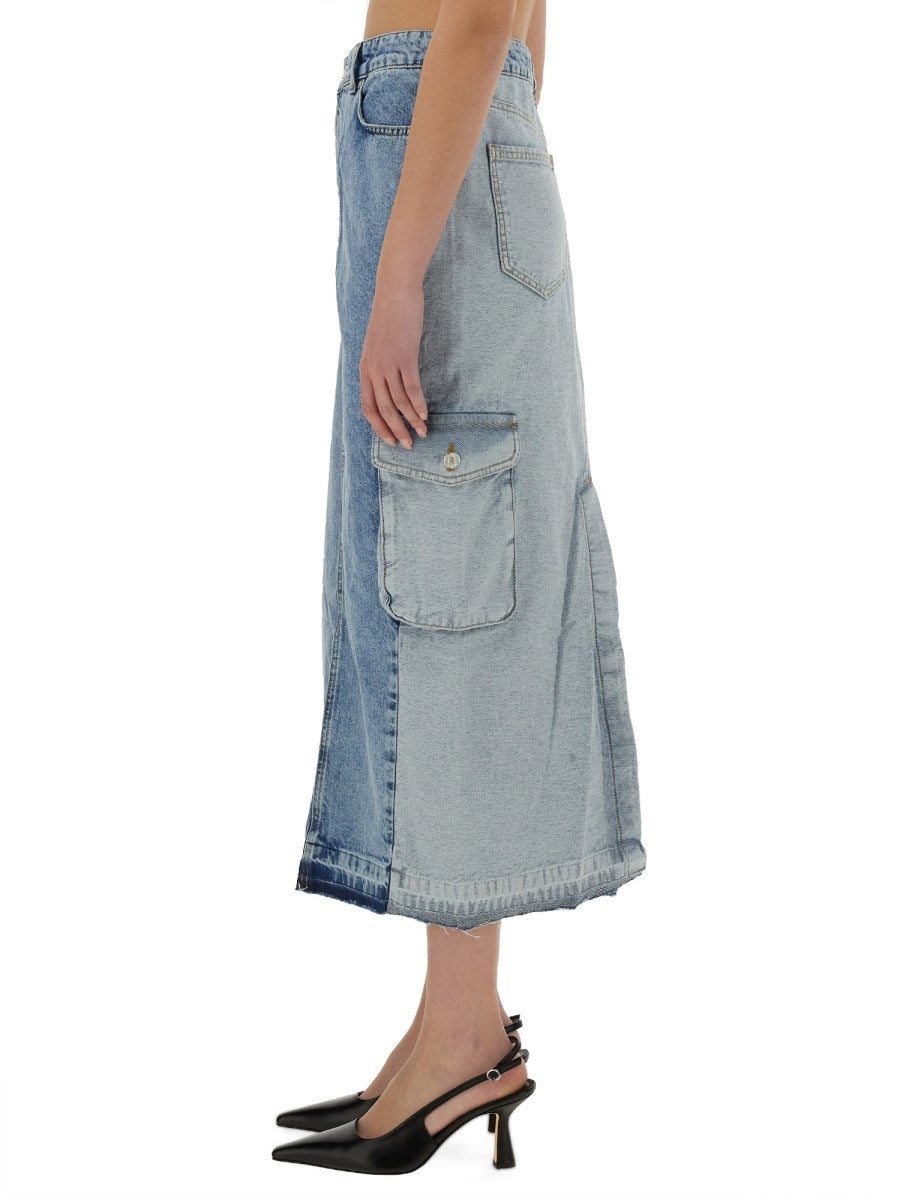 Long Denim Cargo Skirt