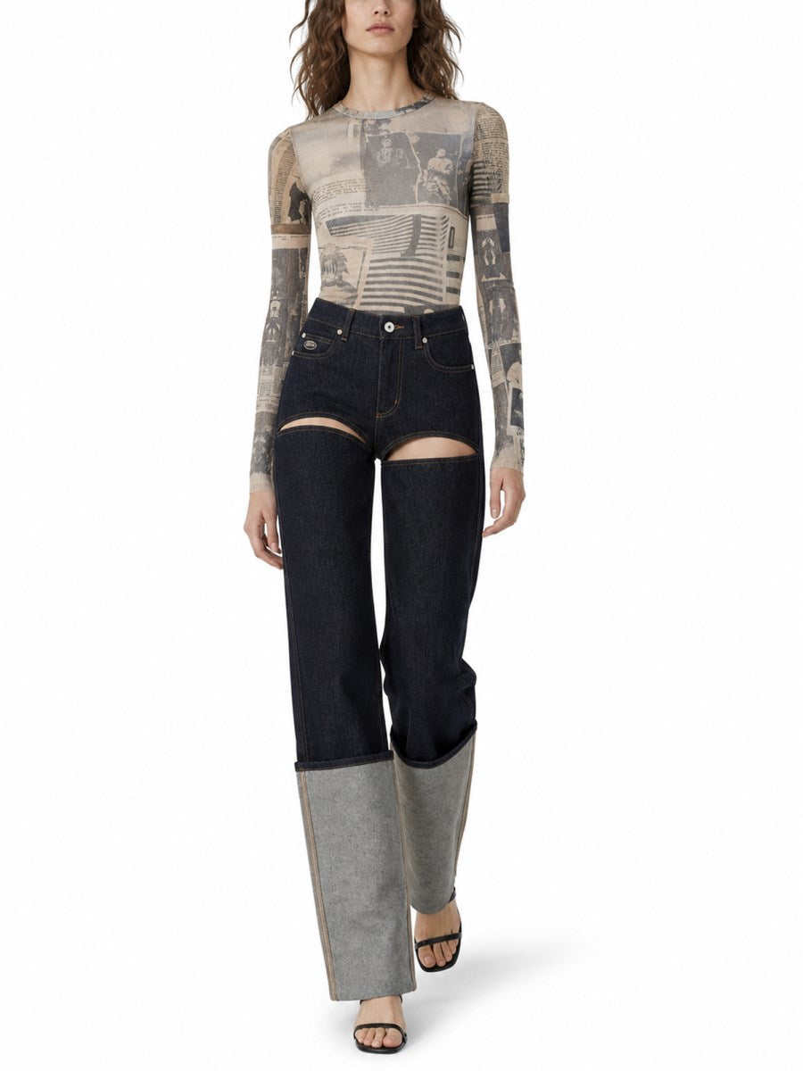 Cut-Out Jeans with Grey Lower Legs