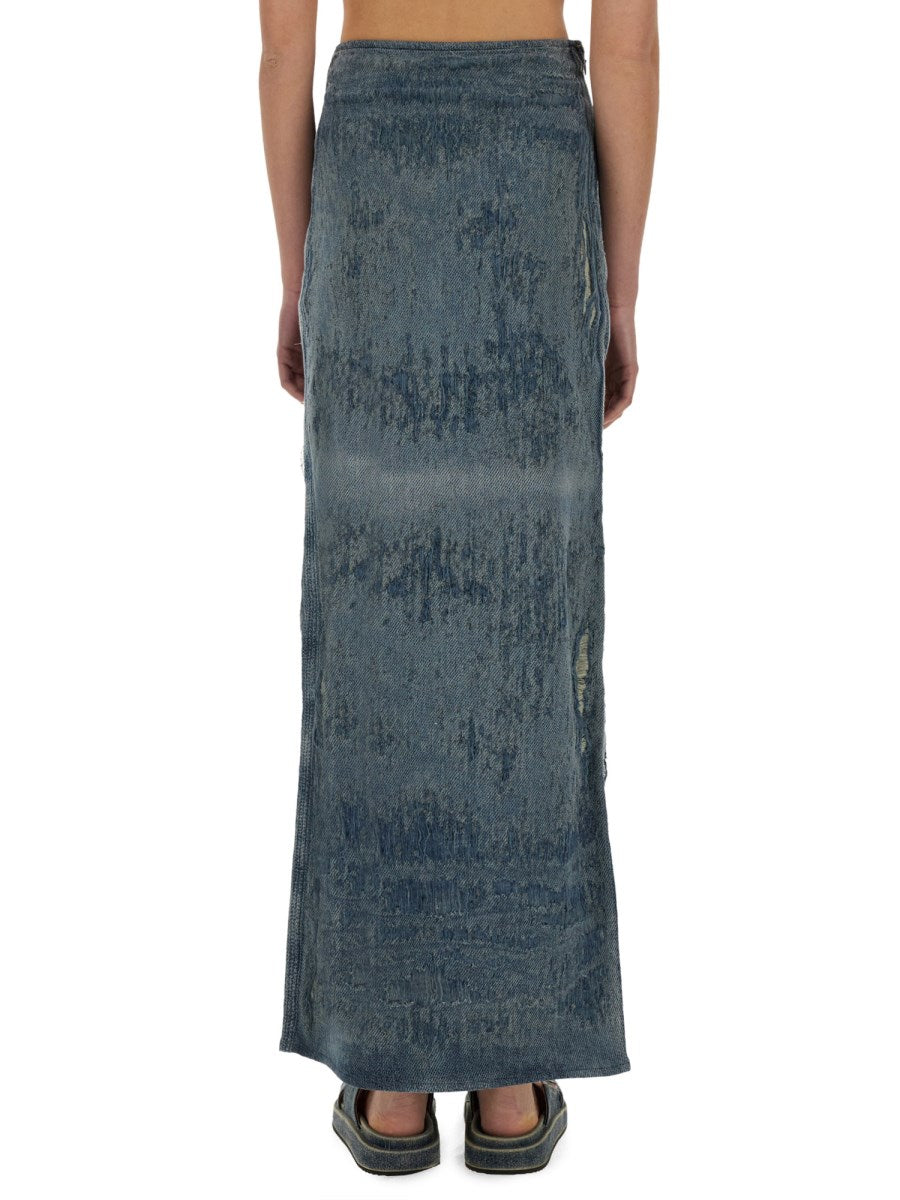Long Distressed Denim Skirt