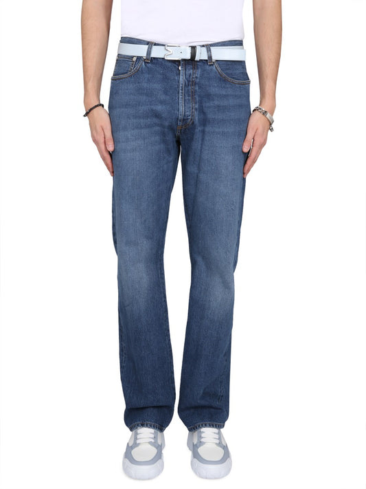 Five-Pocket Straight Jeans in Mid Blue