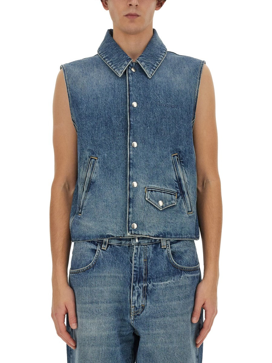 Denim Vest in Mid Blue