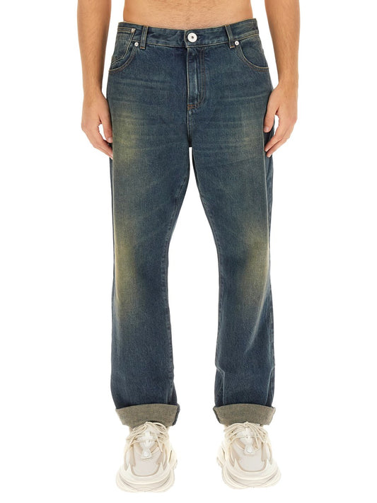 Straight Jeans with Turn-Ups in Vintage Wash