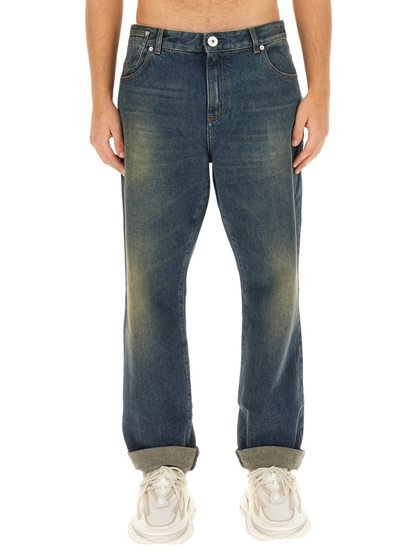 Straight Jeans with Turn-Ups in Vintage Wash