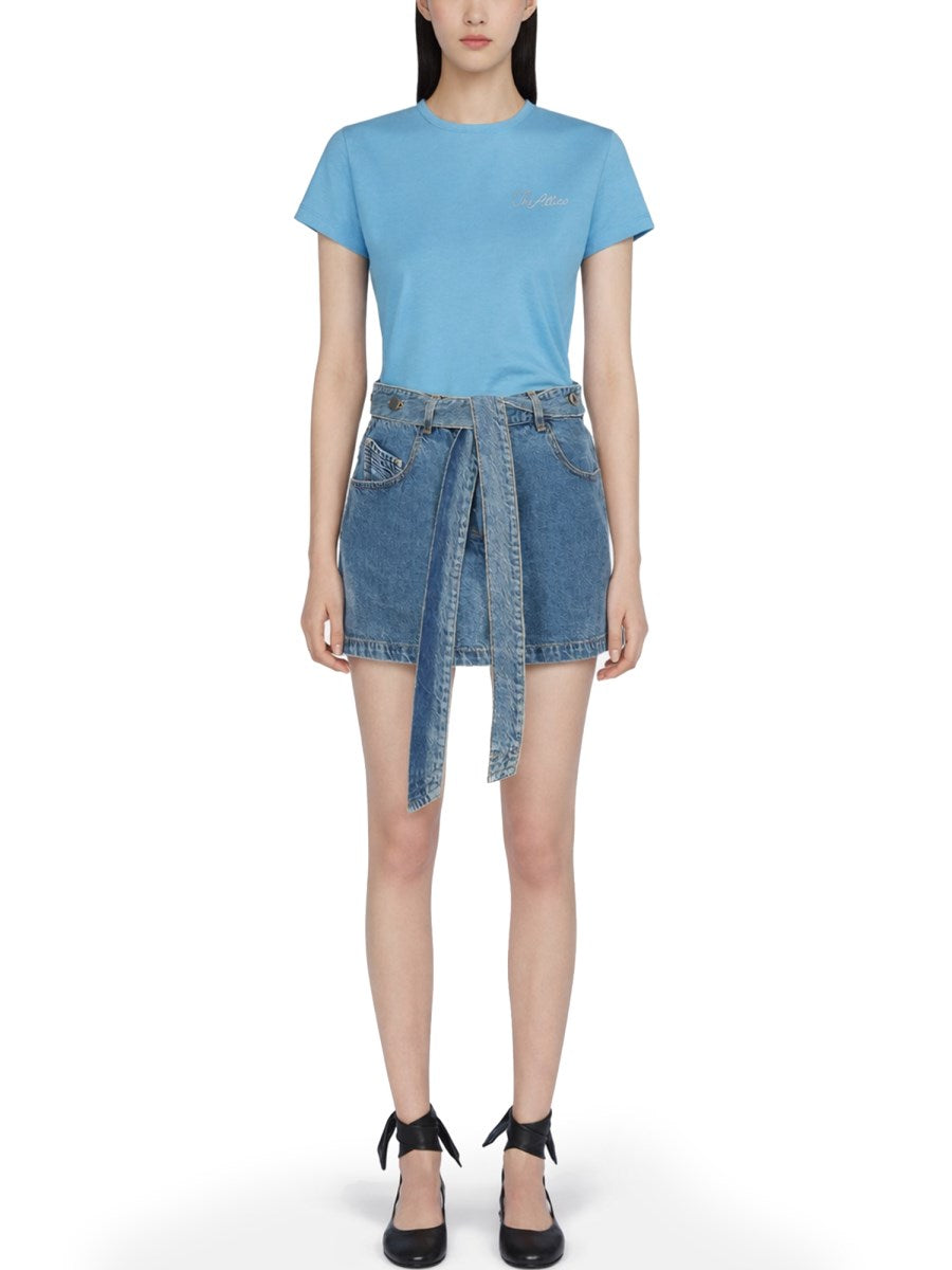 The Attico Denim Skirt With Belt, view 3