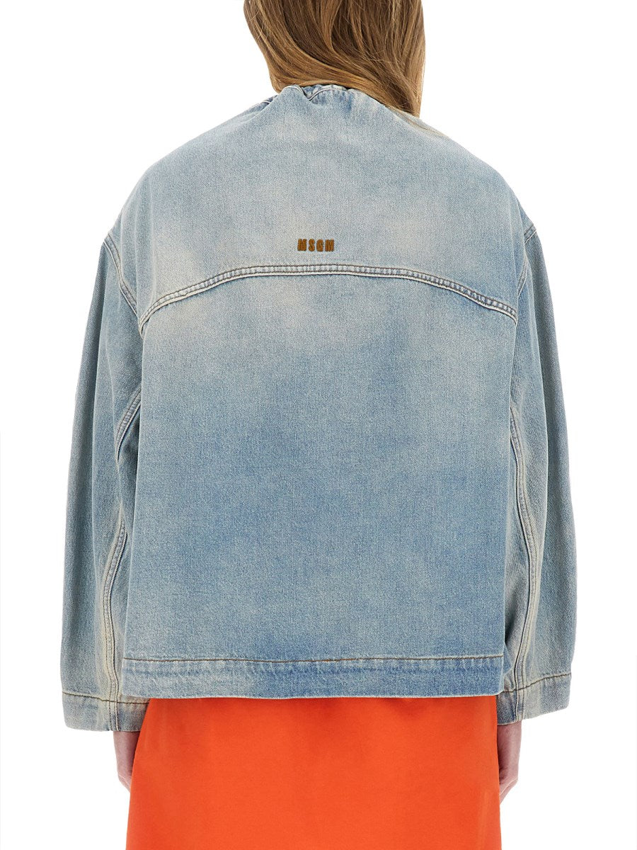 Oversized Tie-Neck Denim Jacket