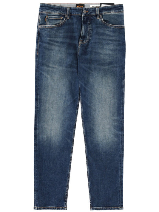 Tapered Stretch Jeans in Mid Blue