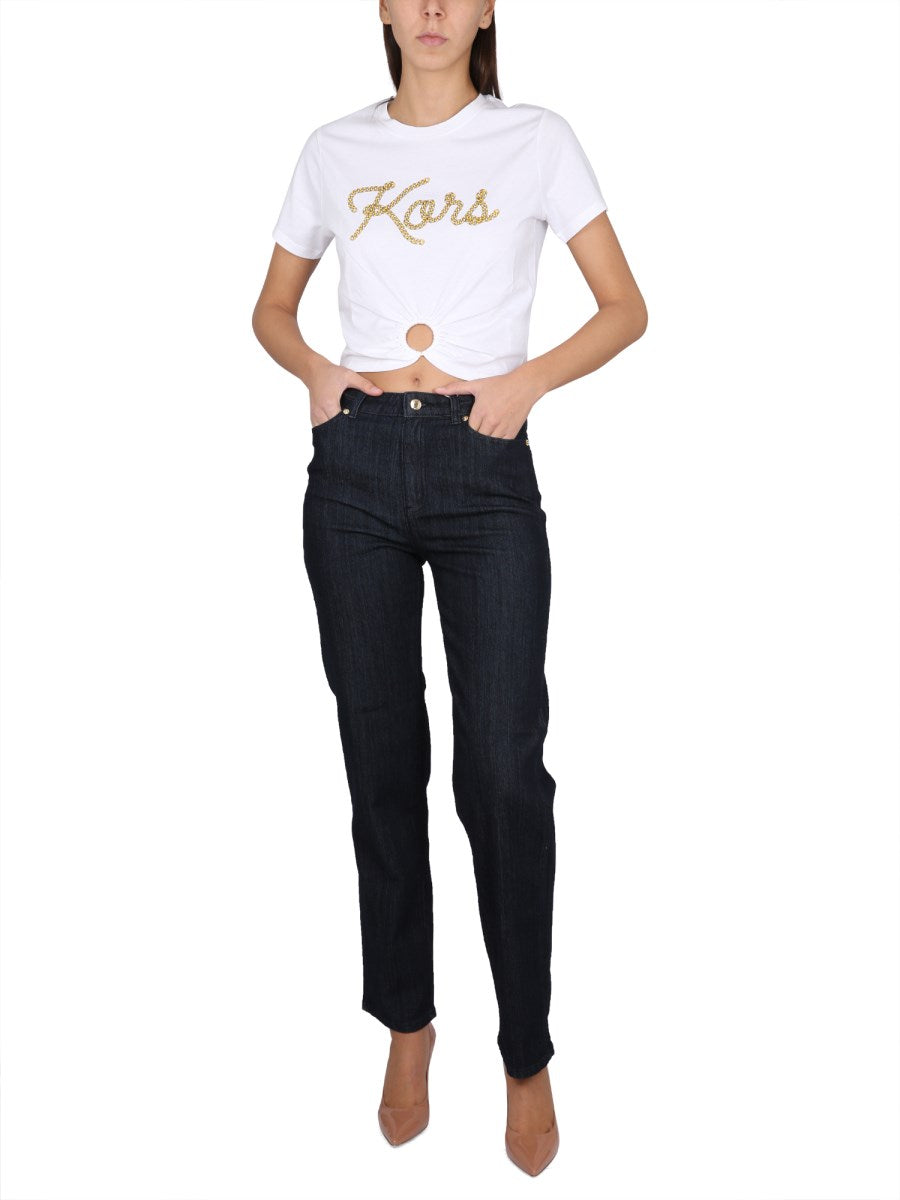 High-Waisted Straight Jeans in Dark Rinse