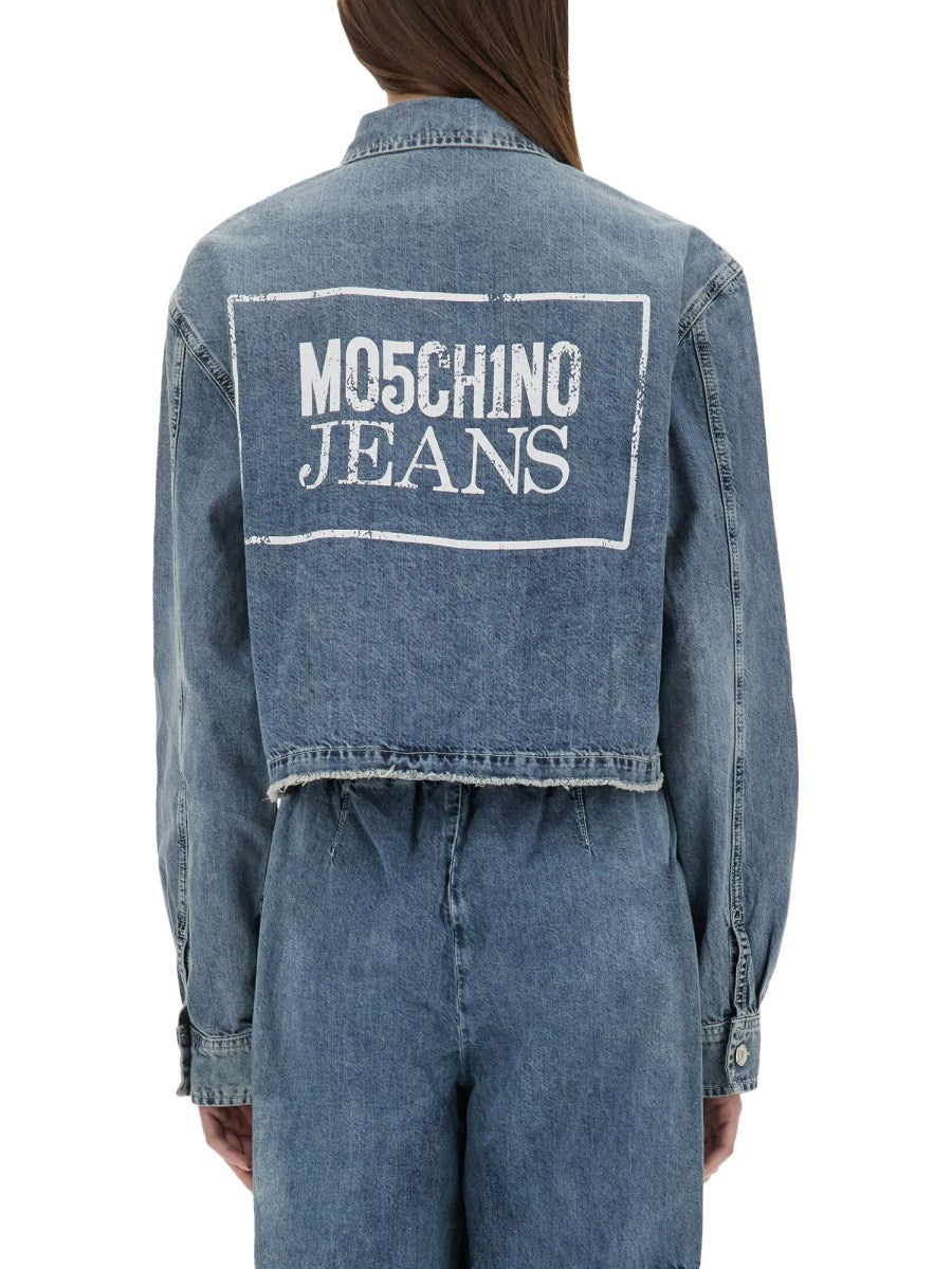 Cropped Denim Jacket in Mid Blue