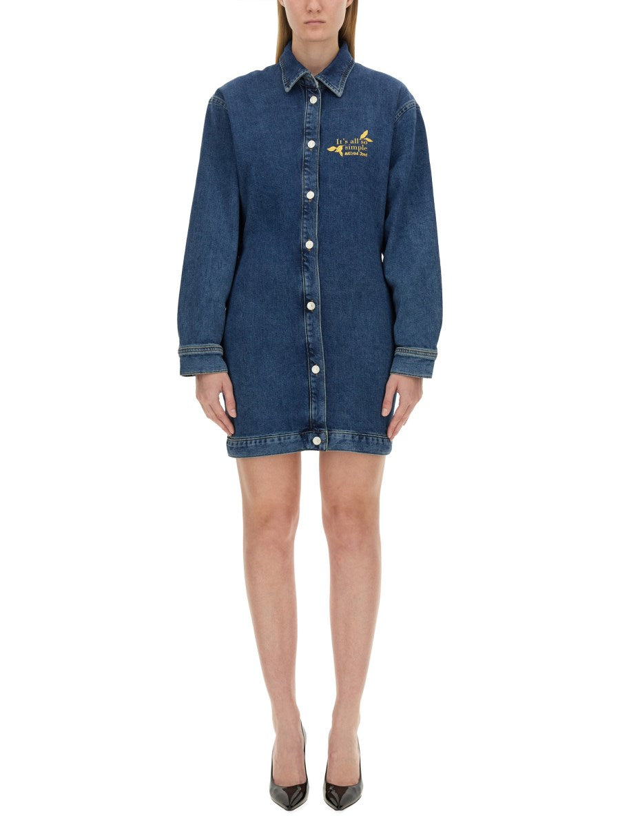 Embroidered Denim Shirt Dress