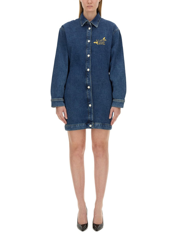 Embroidered Denim Shirt Dress