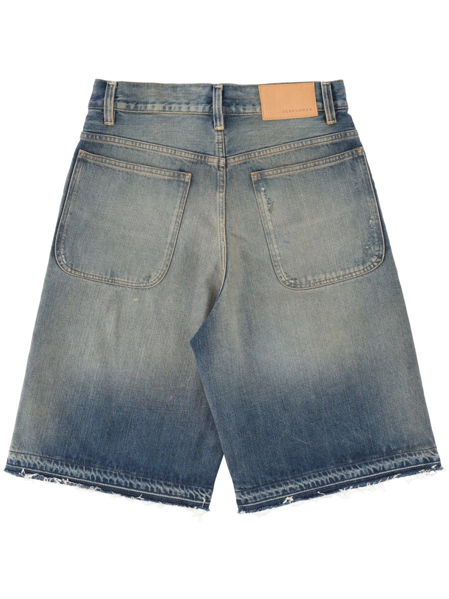 Wide Raw-Hem Denim Shorts