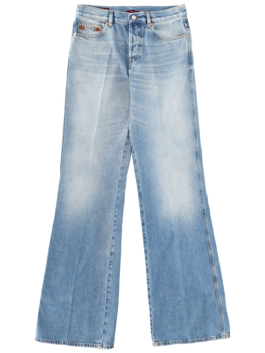 Flare Leg Jeans Blue Cotton