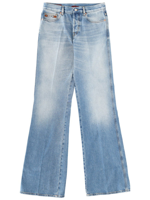 Flare Leg Jeans Blue Cotton