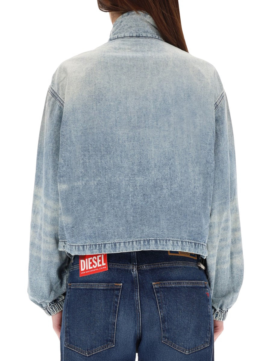 Zip Denim Jacket in Bleached Blue
