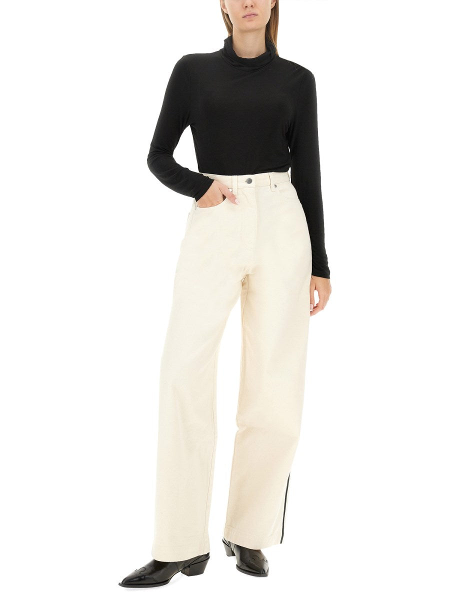 Wide Jeans in Ecru with Side Stripe